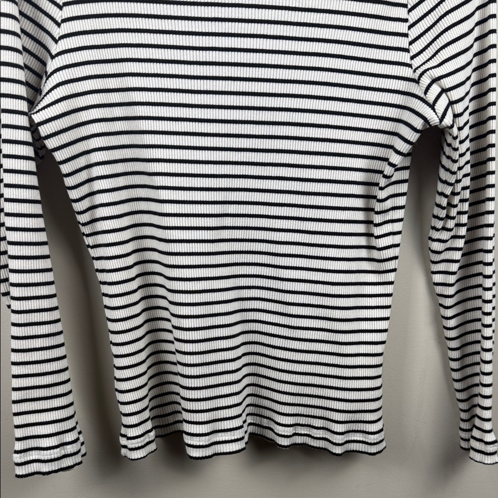 Mint velvet boat neck Monochrome Breton Striped Long Sleeve ribbed Top large - Picture 9 of 11